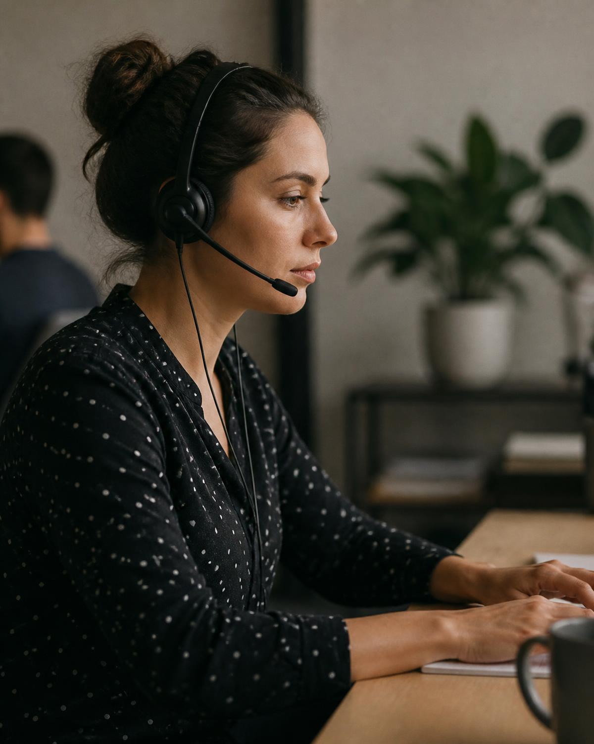 Profissional de atendimento durante o expediente
